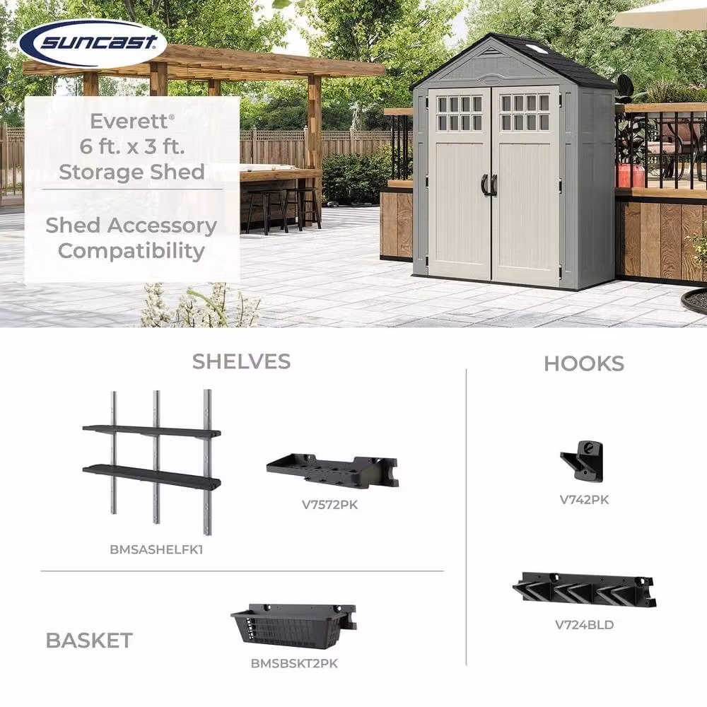 Rowlinsons Sunfast Everett Resin Garden Shed in Grey with Double Doors and Window, W/D/H: 190 x 84 x 236 cm – 5