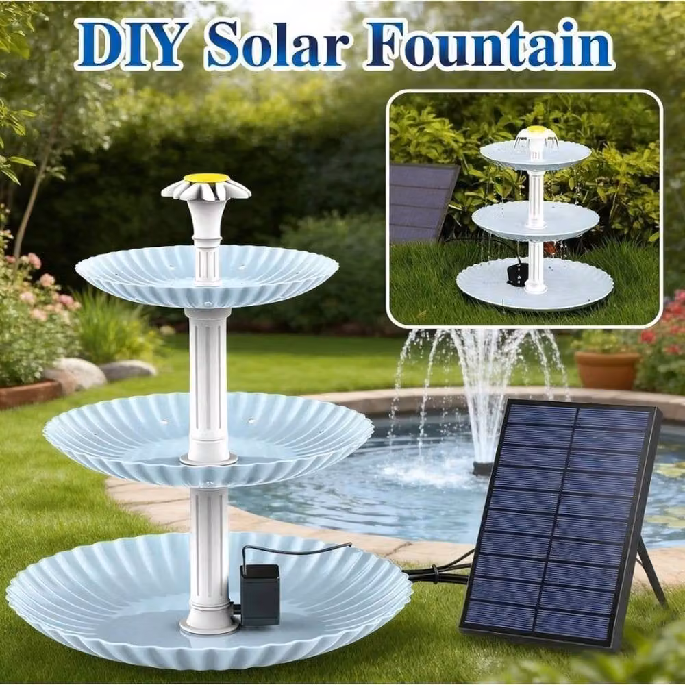 NESTLUNE 3-Tiered Solar Bird Bath Cascade Fountain in Blue – 3