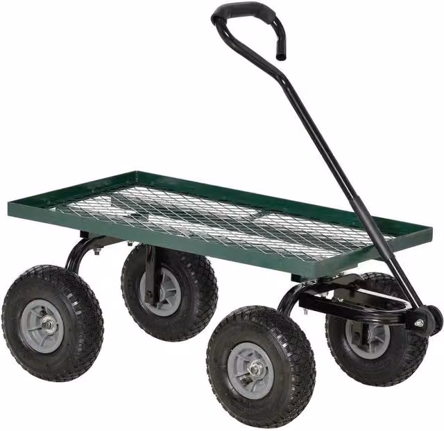 NESTLUNE Garden Trolley Cart with Pneumatic Wheels in Green