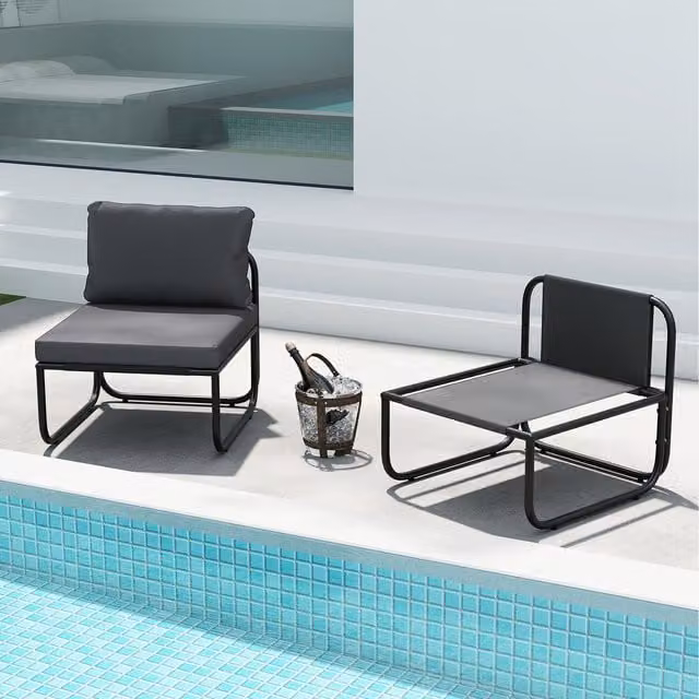 Costway Set of 2 Modern Grey Metal Patio Sofa Chairs