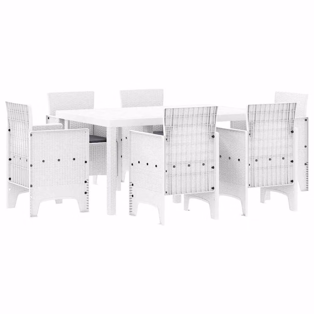 Berkfield Home 7 Piece White Poly Rattan Garden Dining Set with Cushions – 2