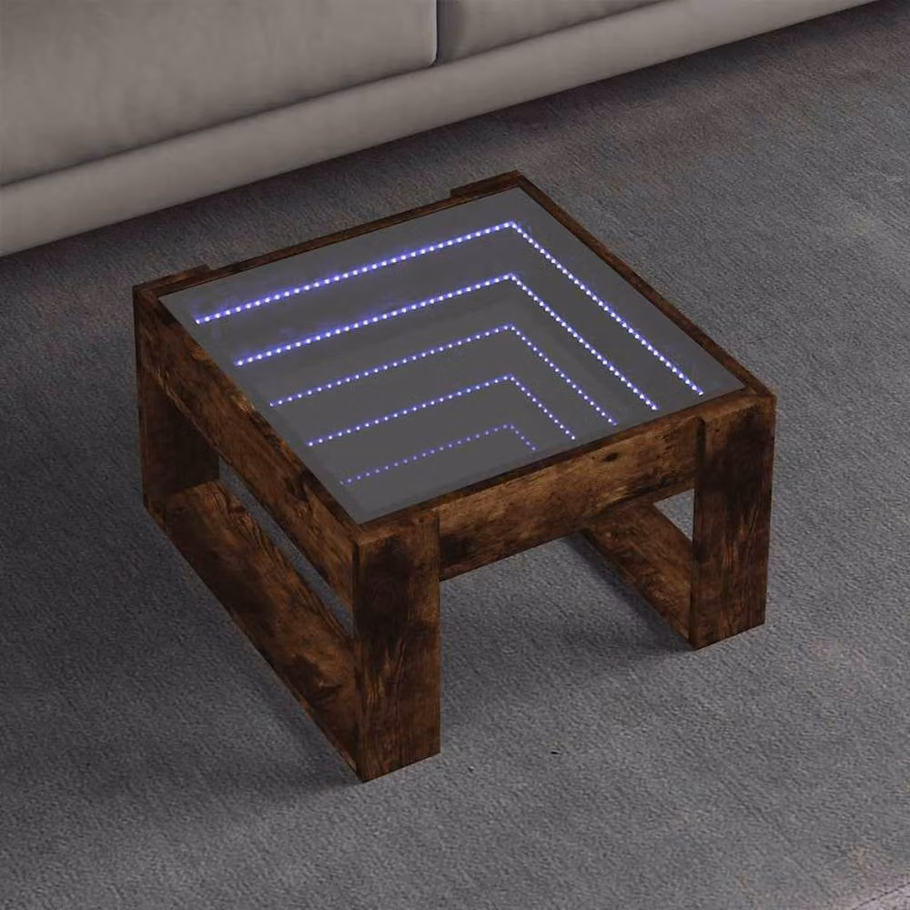 Berkfield Home Infinity LED Decorative Coffee Table in Smoked Oak and Brown, W: 50 cm, D: 53 cm, H: 30 cm – 2