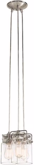 Elstead Brinley 3 Light Cluster Pendant Lamp in Silver and Grey with Transparent Glass Cylinders and E27 Sockets