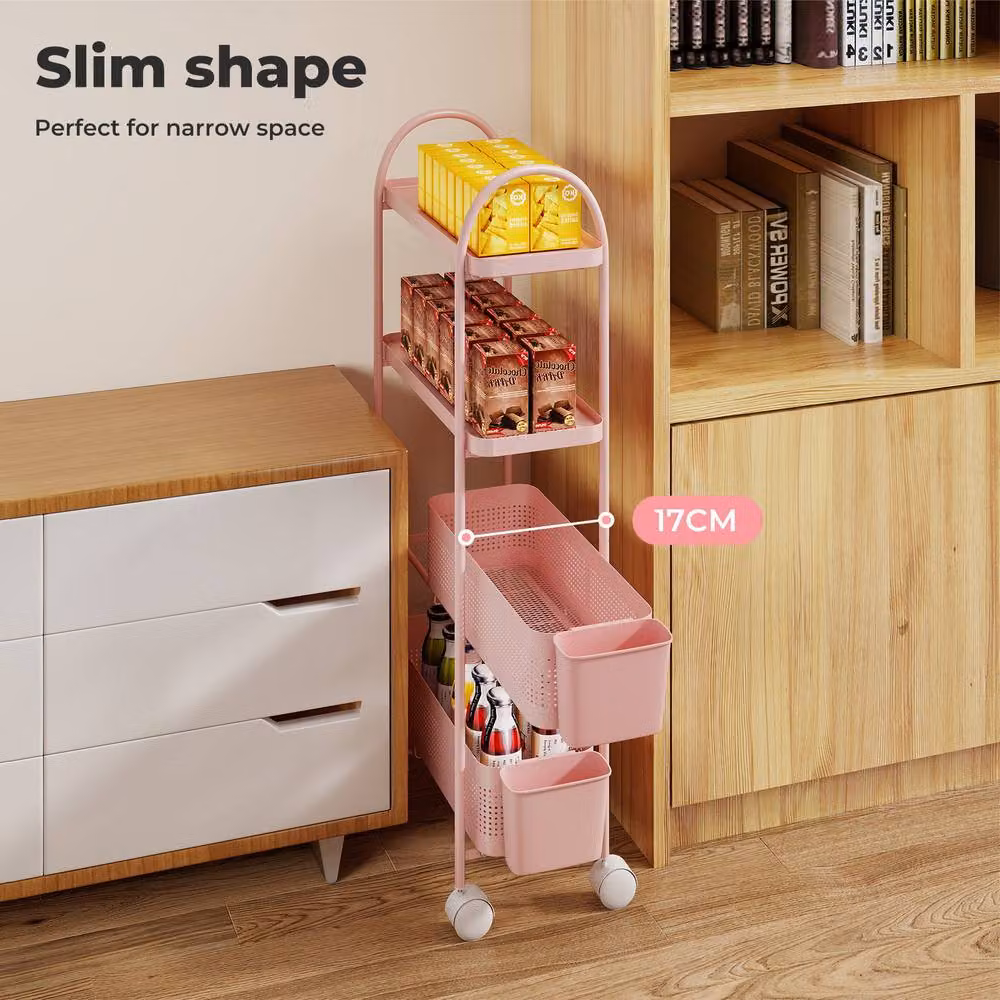 Levede 4 Tier Metal Kitchen Storage Trolley Cart in Pink – 2