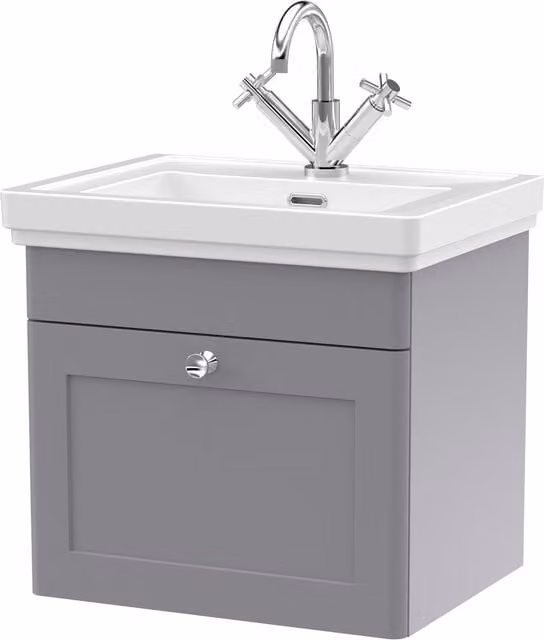 Balterley Wall Hung 1-Drawer Bathroom Vanity Unit and Fireclay Basin, Grey, W: 50 cm – 1