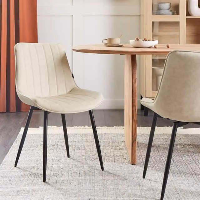 Wyld and Coco Set of 2 Modern Armless Faux Leather Dining Chairs in Light Beige – 1