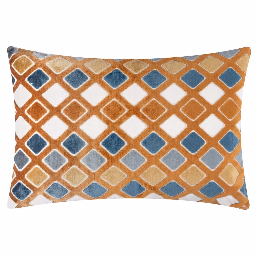 Furn Metro Diamond Velvet Rectangular Cushion in Orange, W: 60 cm, H: 40 cm, D: 40 cm – 2
