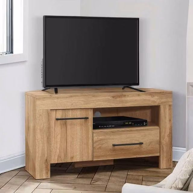 Birlea Modern Oak Corner TV Unit in Brown and Black