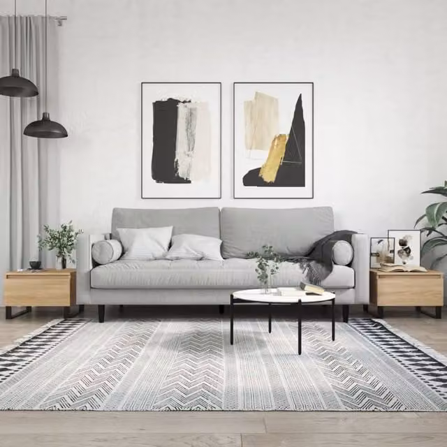 Berkfield Home Set of 2 Nested Coffee Tables in Sonoma Oak Brown, W/D/H: 50 x 46 x 35 cm