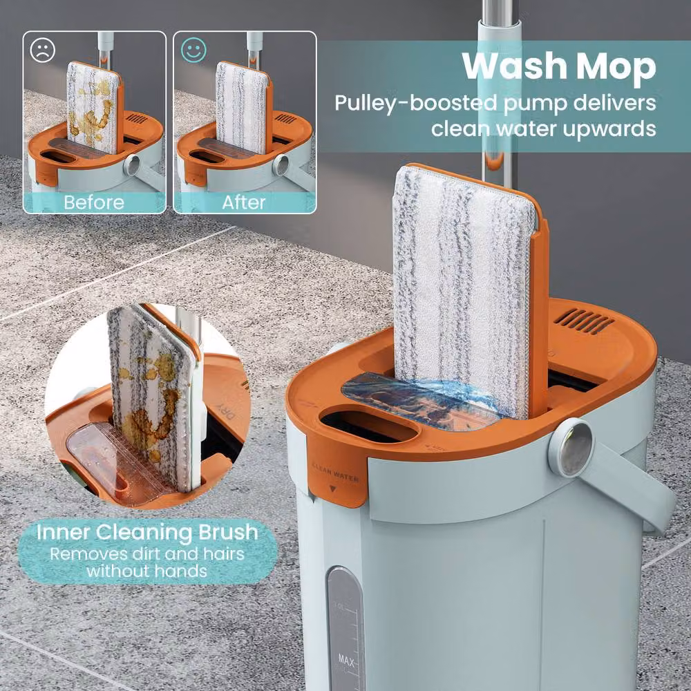 Costway Mop and Bucket Set with Wringer and 8 Microfibre Pads in Green – 3