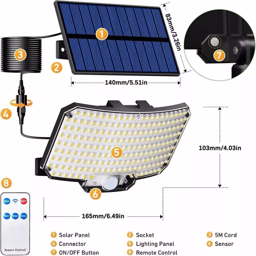 VOGREX 234 LED Solar Power Motion Sensor Wall Light in Black – 2