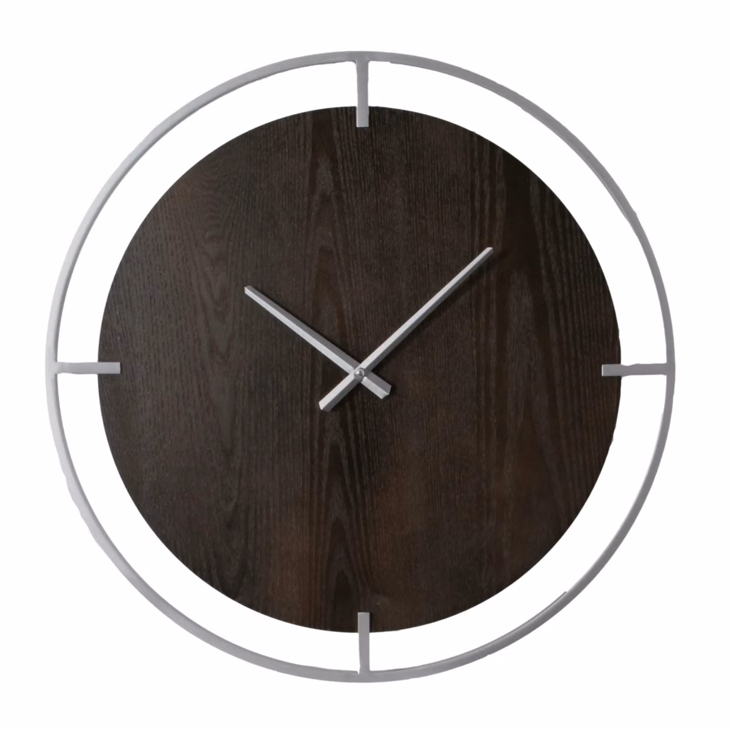 Native Home & Lifestyle Minimalist Round Analog Wall Clock in White and Silver with Wood and Metal Details – 4