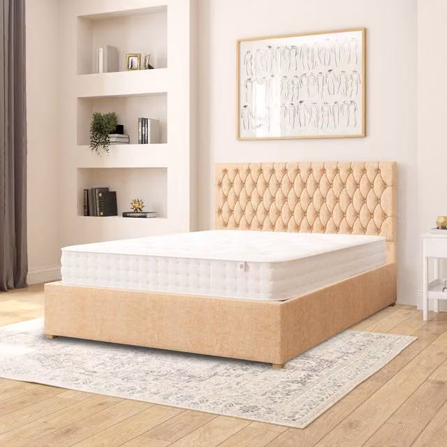 Aspire Monroe King Size Ottoman Storage Bed in Champagne Firenze Velour Fabric