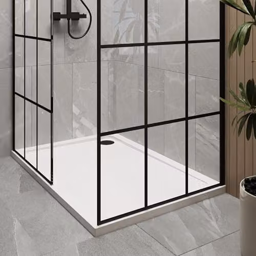Balterley Wetroom Screen Set with Rectangular Shower Tray and Toughened Safety Glass in Black and White, W/D/H: 195 x 80 x 12 cm – 3