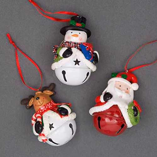 Shatchi 3-Piece Set of Red and Multicolour Ceramic Christmas Tree Hanging Decorations Featuring Santa, Snowman and Teddy Figures