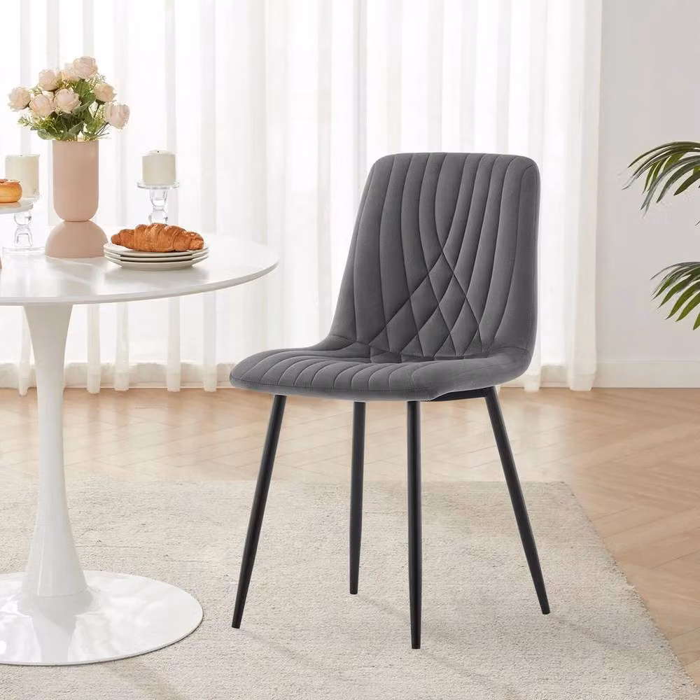FORGEVIO Set of 2 Grey Velvet Dining Chairs with Metal Legs – 3