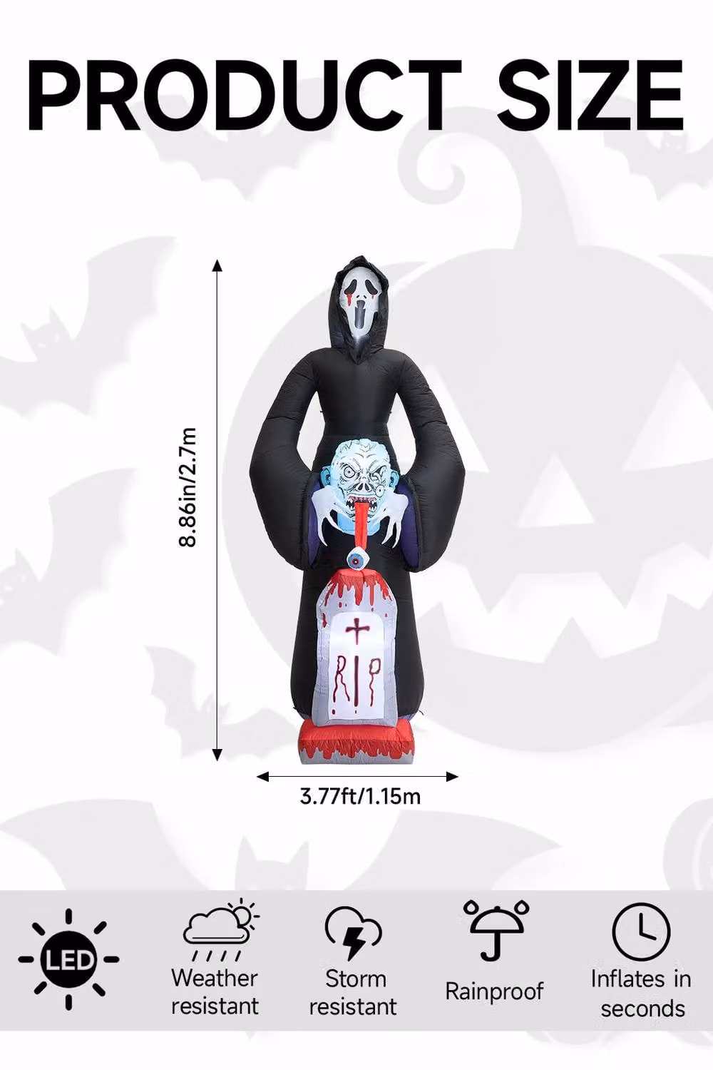 Garden Sanctuary 8.9FT Halloween Inflatable Grim Reaper with Built-in Lights in Multicolour – 2