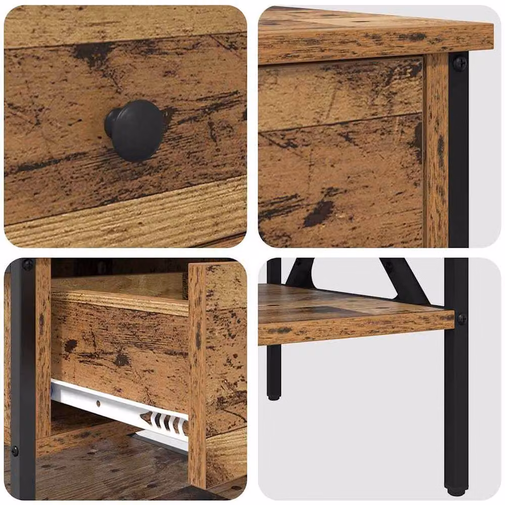 Berkfield Home Modern Bedside Tables, 2 Piece Set in Old Wood Brown, W/D/H: 40 x 42 x 45 cm – 7