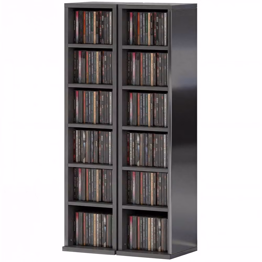 STILVORA Set of 2 Black Modern CD Storage Units with Adjustable Shelves – 4