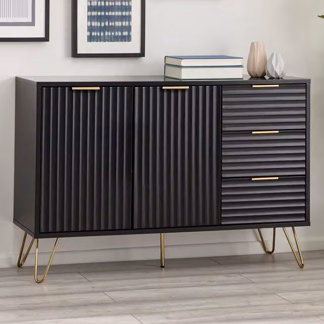 Julian Bowen Murano Modern Black and Gold 2 Door 3 Drawer Sideboard