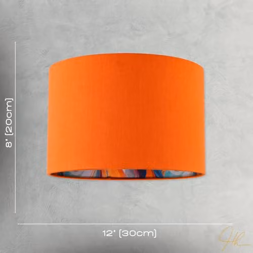 Happy Homewares Orange Linen Fabric Lamp Shade with Multi Colour Marble Design, W: 30 cm, H: 20 cm – 5