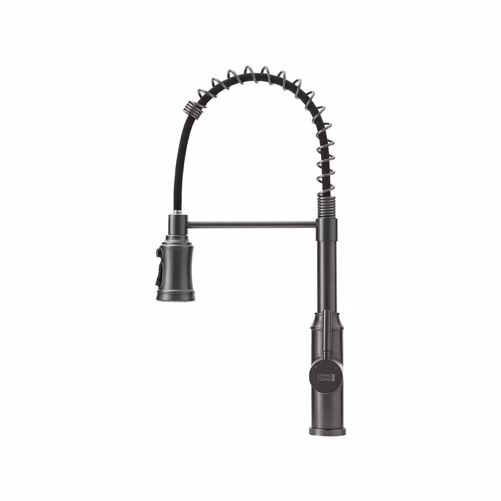 Living and Home Single Lever Pull Down Kitchen Faucet with Spring Spout in Grey – 2