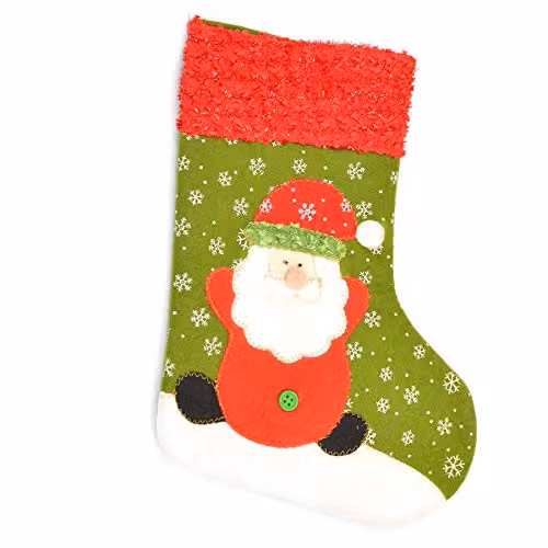 Shatchi Medium Traditional Christmas Santa Stocking in Green and Multicolour