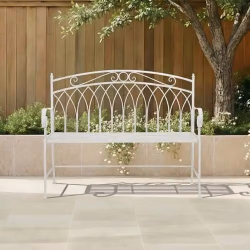 Charles Bentley Rustic Metal Garden Bench in Antique White, W: 104.5 cm, H: 89 cm, D: 57 cm – 1
