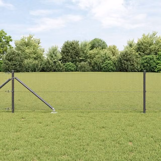 Berkfield Home Set of 2 Grey Metal Round Mesh Fence Posts – 1