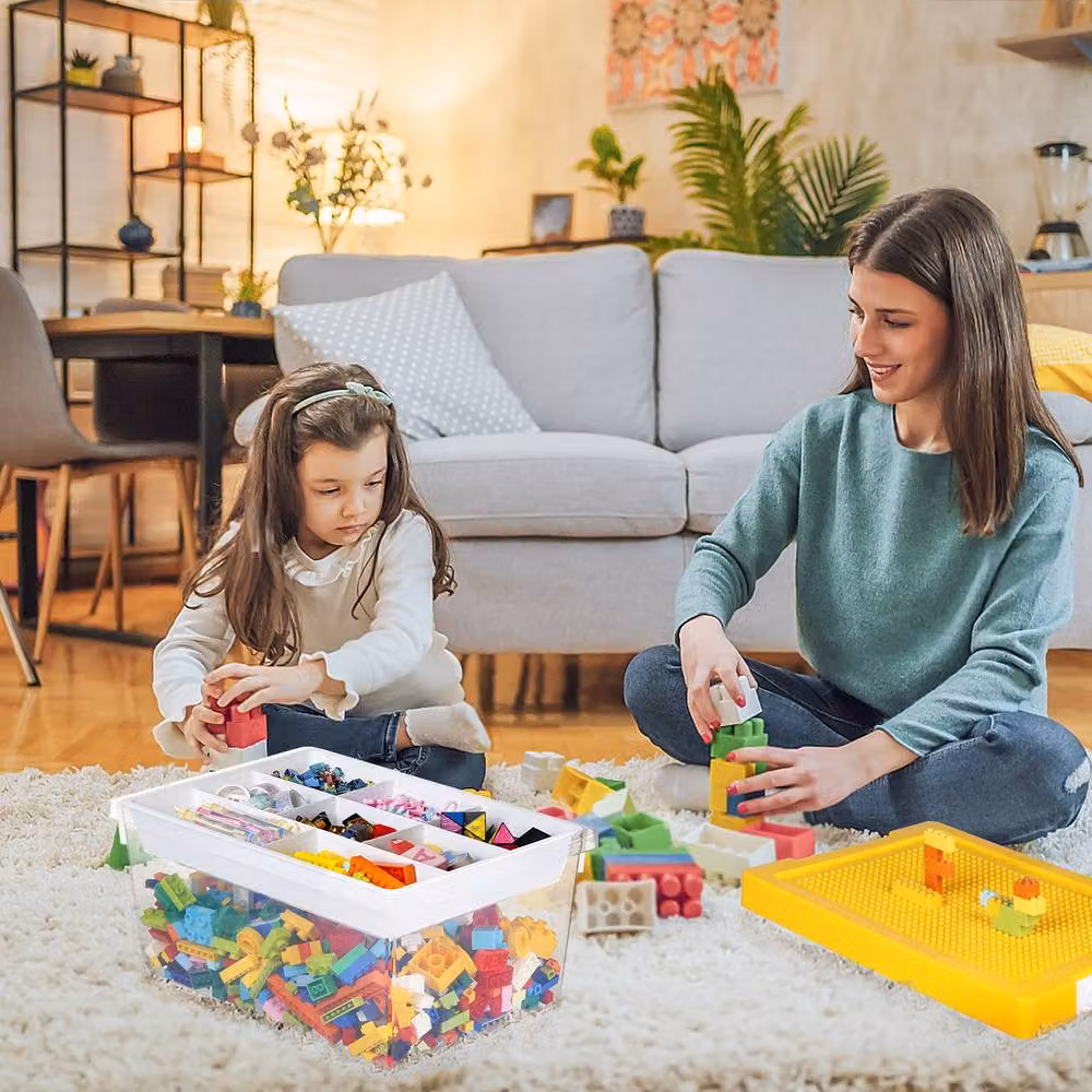Greentainer Stackable Plastic Toy Storage Boxes with Lids and Removable Tray, Yellow and Transparent – 2
