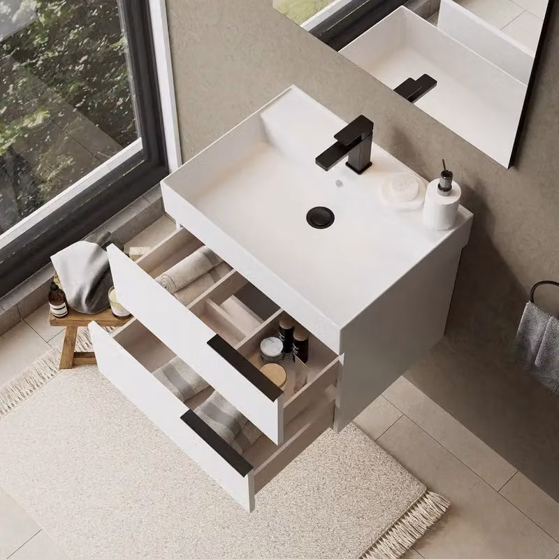 Banyetti Celtic Wall Hung Bathroom Vanity Unit with Veneto 1 Basin, Gloss White, W: 60 cm, D: 45 cm, H: 45 cm – 3