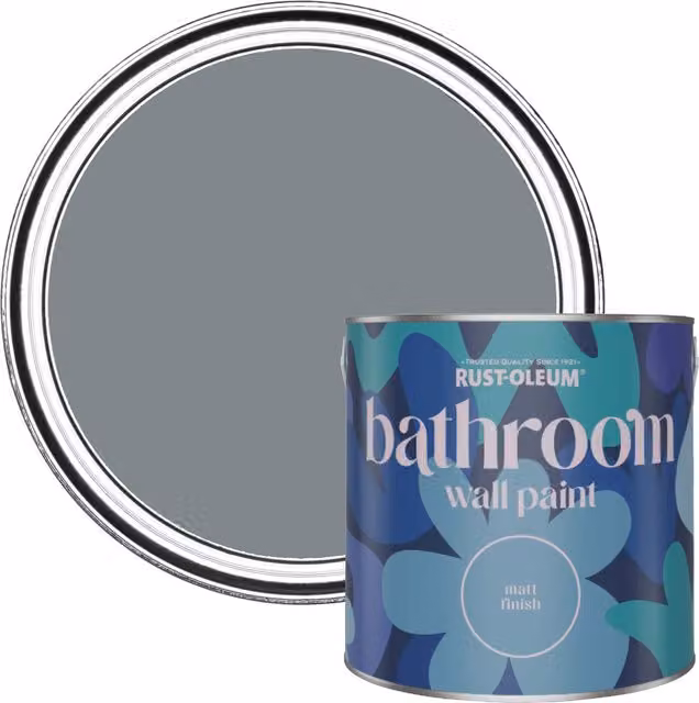 Rust-Oleum Water-Based Matt Bathroom Wall and Ceiling Paint, Grey, 2.5 l