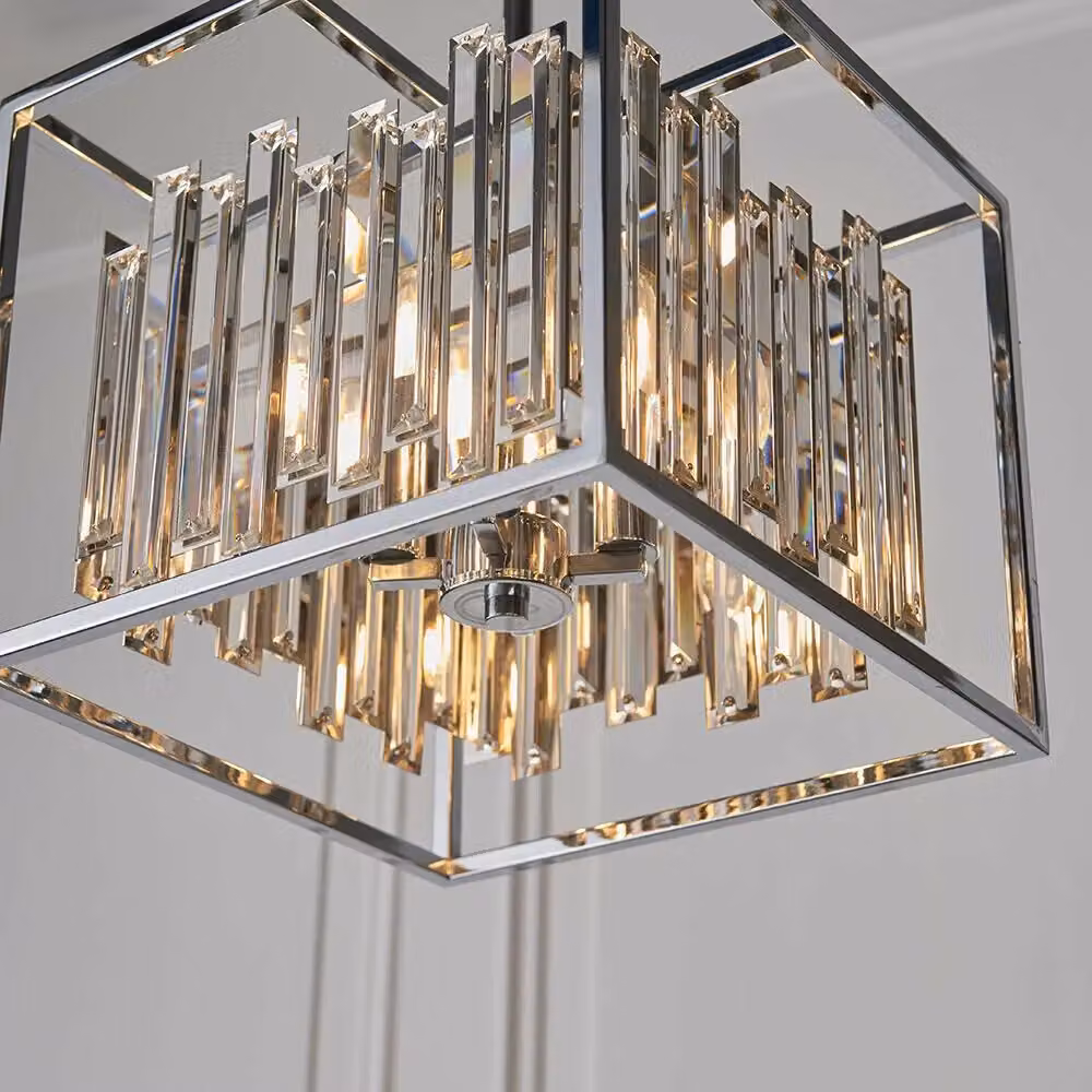 Loops Modern Square Box Hanging Ceiling Pendant Light in Chrome and Crystal – 2