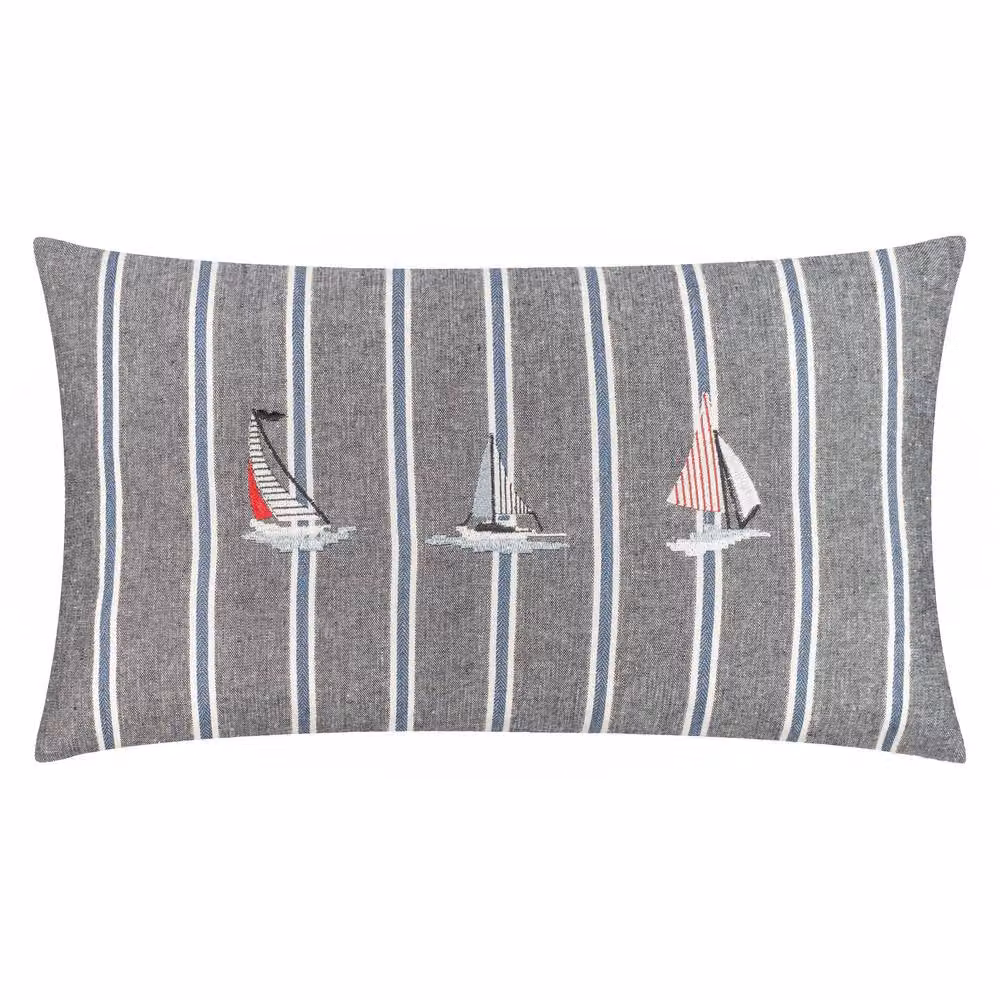 Wylder Abersoch Regatta Nautical Striped Cotton Decorative Cushion in Blue and Grey, W/D/H: 50 x 30 x 30 cm – 2