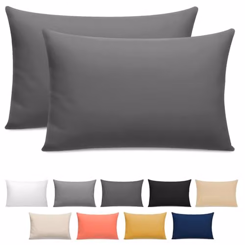 Pamposh 300 Thread Count Cotton Sateen Pillow Case Pair in Anthracite Grey with Envelope Closure