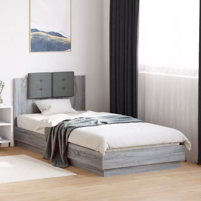 Berkfield Home Upholstered Bed Frame in Grey, W: 100 cm, L: 200 cm – 1