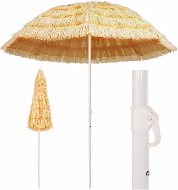 Berkfield Home Hawaii Style Beach Umbrella in Brown with Polyester Canopy and Steel Frame, Diameter: 240 cm