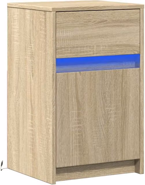 Berkfield Home Modern Bedside Cabinet with Integrated LED Lights in Sonoma Oak Light Brown, W/D/H: 38 x 34 x 61 cm