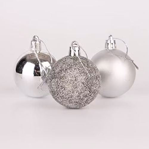 Shatchi 18-Piece Silver Shatterproof Plastic Christmas Bauble Hanging Decorations