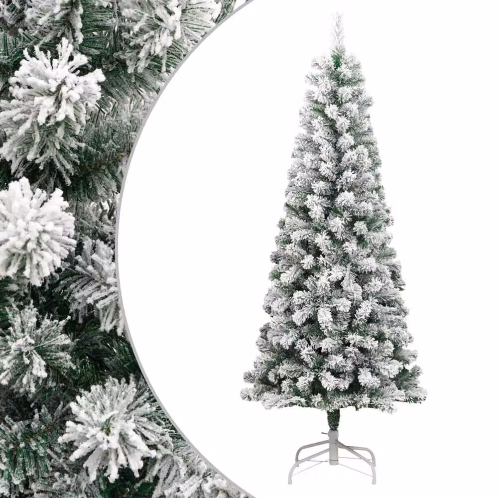 Berkfield Home Beautiful Artificial Hinged Christmas Tree with Flocked Snow, White, Height: 210 cm – 2
