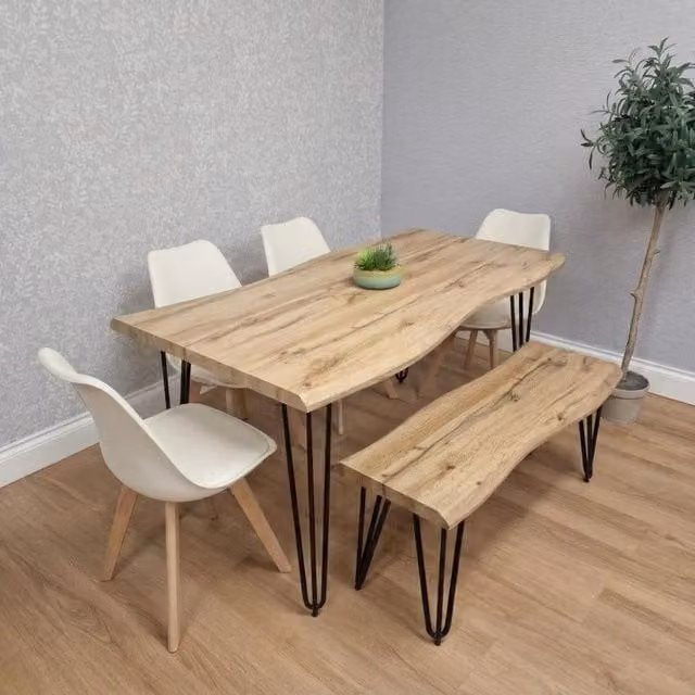 Kosy Koala Industrial Dining Set with Rectangular Table, 4 Chairs and Bench in Brown, Grey and Black