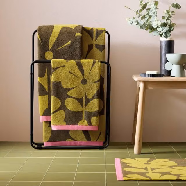 Orla Kiely Wildflower Cotton Towel in Yellow, Green and Pink