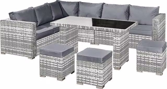 Oseasons Aruba 9 Seat Corner Dining Set in Grey Polyrattan