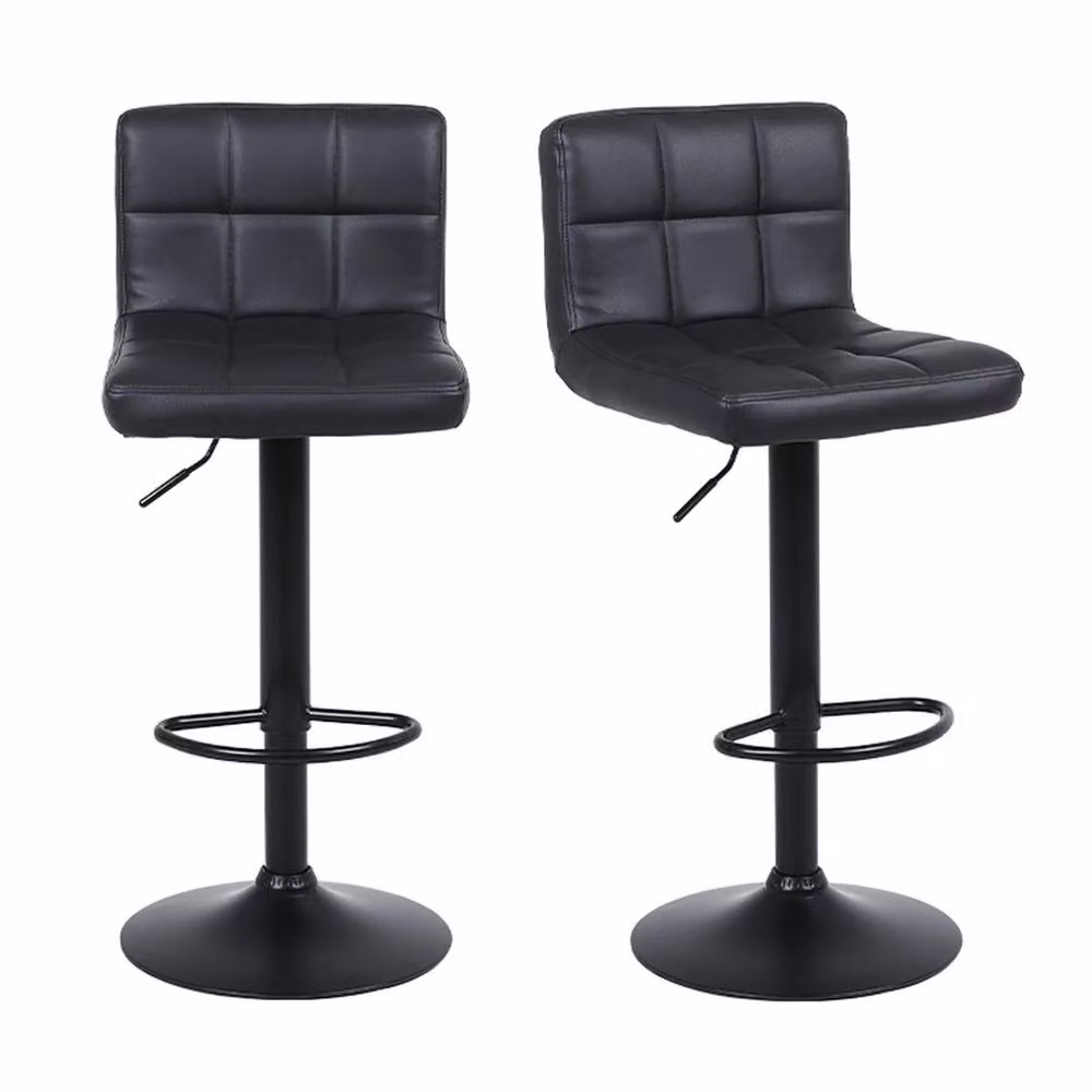 SPETLEK Set of 2 Black Faux Leather Swivel Bar Stools with Metal Frame – 3