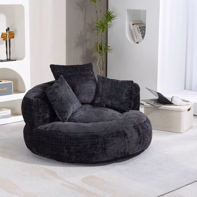 Matteo Black Chenille High Back Bean Bag Lounger with Shredded Memory Foam Filling – 1