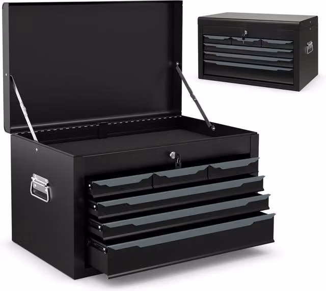 Costway Lockable Steel Tool Box Chest in Black