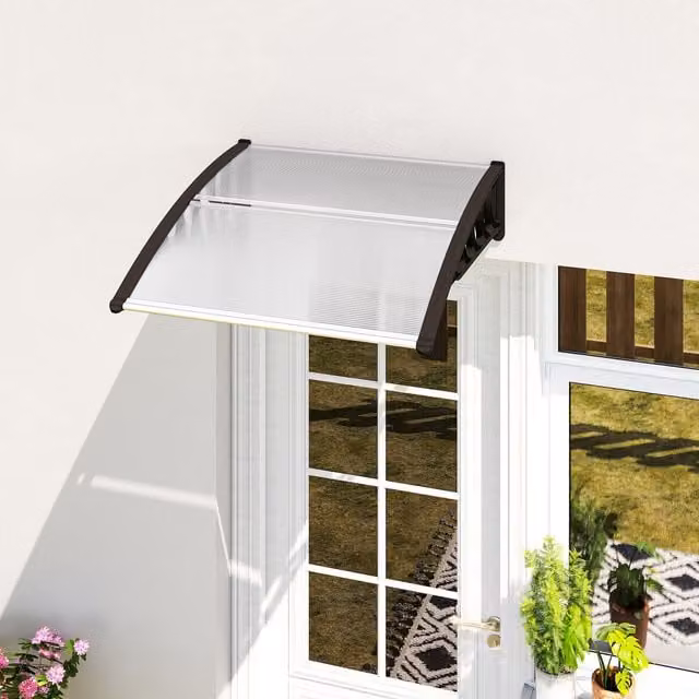 Outsunny Wall-Mounted Outdoor Front Door Canopy Awning with Transparent Cover and White Aluminium Frame
