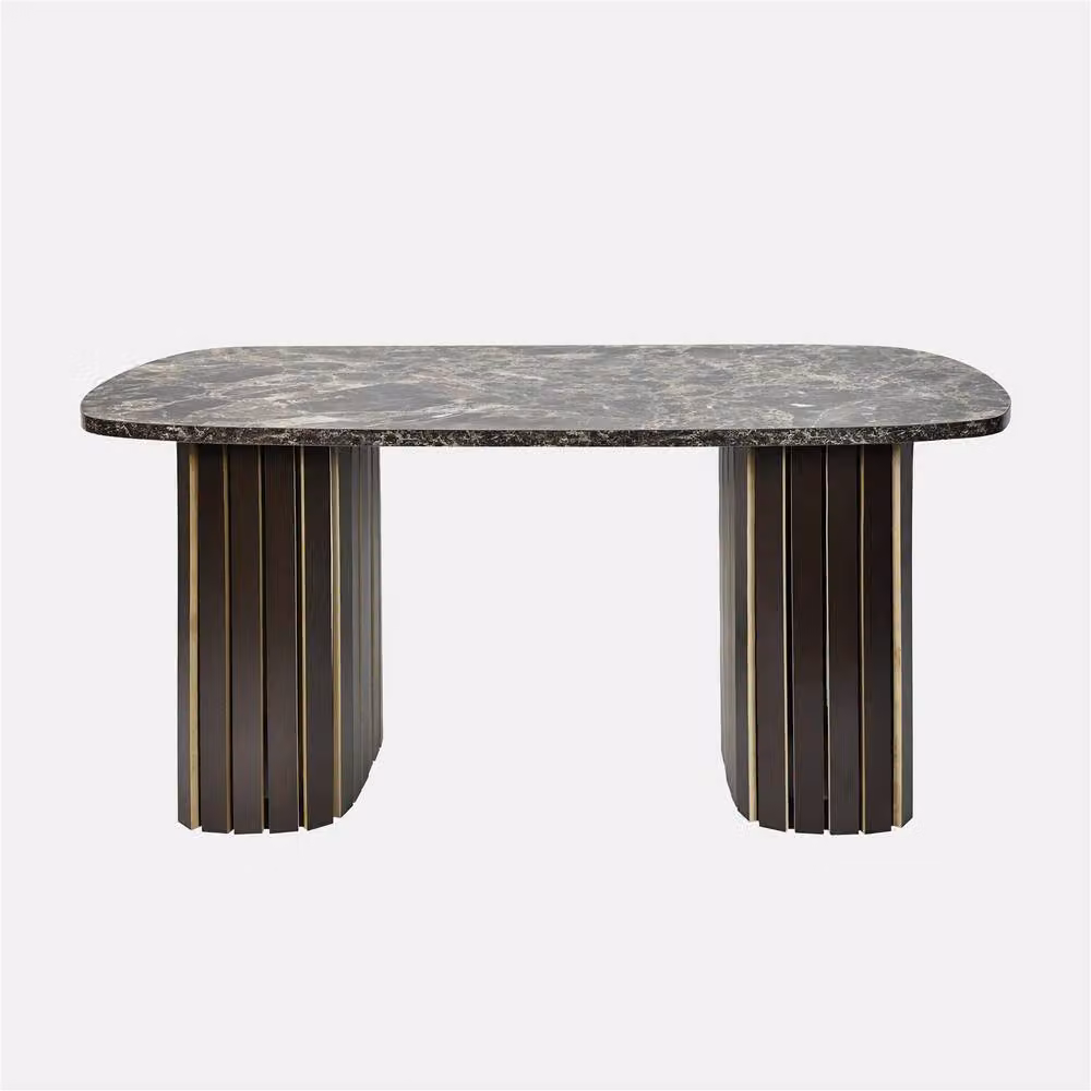 OHS Madison Ribbed Oval Coffee Table in Brown with Marble Stone Effect – 2