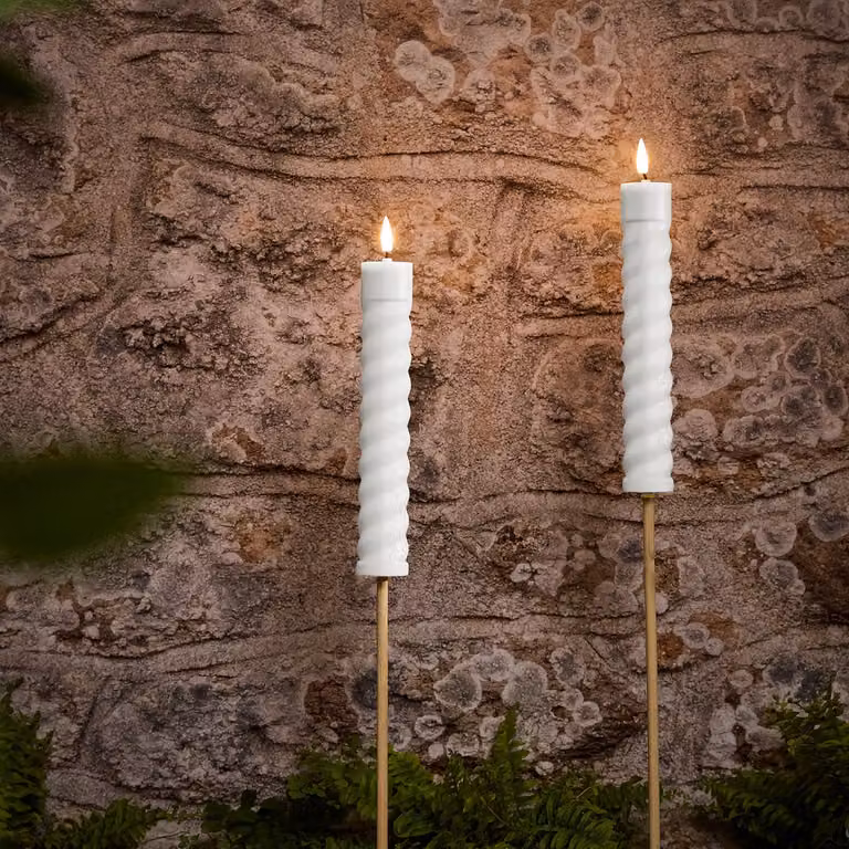 TruGlow Solar Tiki Torches, 2 Pack, White Wood Finish