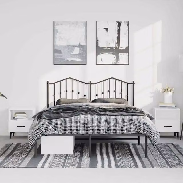 Berkfield Home Metal Bed Frame with Headboard in Black, W/D/H: 140 x 190 cm
